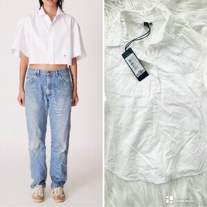 Women's Oversized button up shirt, white, made in Italy, Cotton, short sleeve